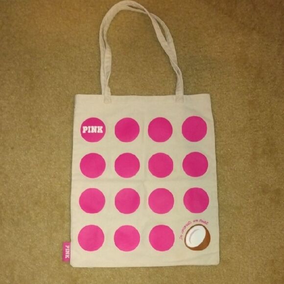 PINK Victoria's Secret Cream Tote with Pink Dots - Picture 1 of 4